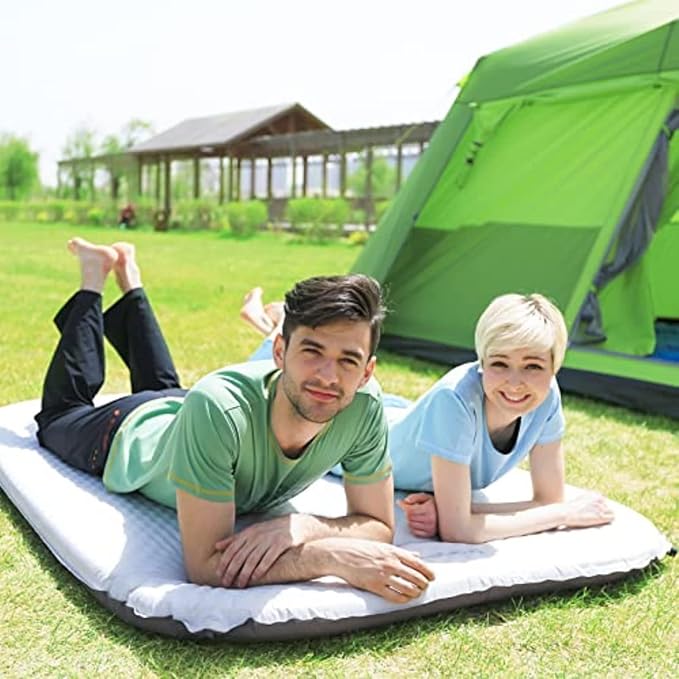 KingCamp Sleeping Pad for Camping Double Size Self Inflating Camping Mattress 11 R-Value Foam Pads 3 Thick 2 People Outdoor Pad Light Grey
