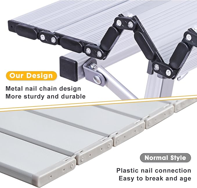 ERYTLLY Folding Camping Table Outdoor Portable Picnic Table with Adjustable Legs Lightweight Aluminum Beach Table with Roll Up Table Top and Mesh Layer for Backyards BBQ and Party