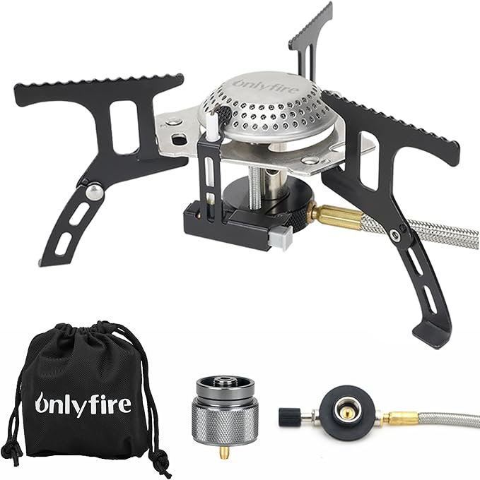 ONLYFIRE Portable Camping Gas Stove Backpacking Camp Stove with Piezo Ignition 1LB Propane Adapter Mini Camp Stove with Carry Bag for Outdoor Cooking Picnic Camping and Hiking GS333