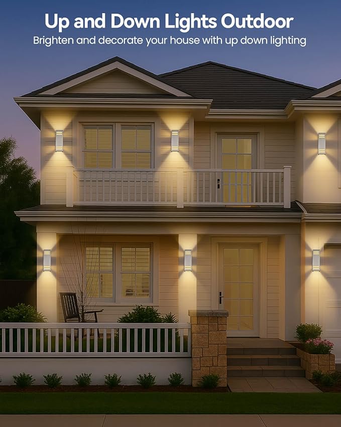 KIZON Modern Dusk to Dawn Outdoor Lighting 2 Pack Stainless Steel Up and Down Sconce with E26 Base Includes 3000K Bulbs Waterproof Exterior Lighting Fixtures Outdoor Lights for House Porch Garage