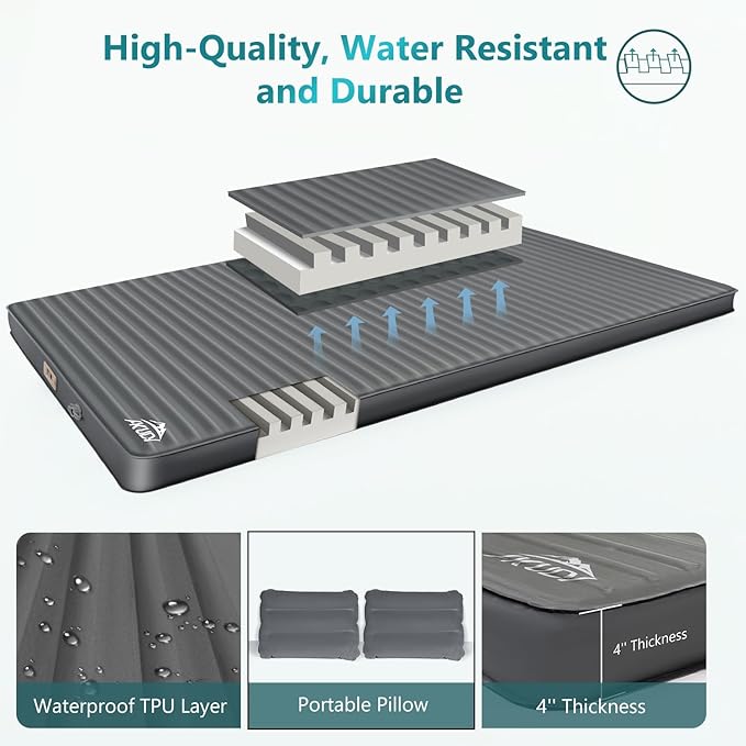 Double Self-Inflating Sleeping Pad with Built-in Electric Pump 3.15 Ultra-Thick Memory Foam Camping Mattress for 2 Person R-Value 9.5