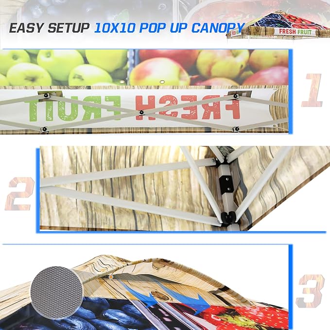 EAGLE PEAK Pop Up Canopy Tent with Wheeled Carry Bag 8 Stakes 4 Ropes 4 Weight Bags Easy Set Up Tent Canopy 10x10 ft 100sqft of Shade Fruit Stand