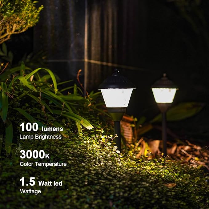 GOODSMANN Pathway Lights 1.5W LED 6PK Outdoor Low Voltage Landscape Lighting Kits 100 Lumen Hardwired Path Light 3000K Warm White Metal 12V Bronze Electric Sidewalk Walkway Lights with Cable Connector