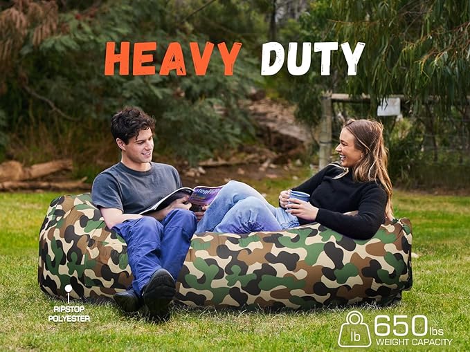WEKAPO Inflatable Couch Air Lounger Chair - Camping &amp Beach Accessories Portable Blow up Sofa for Hiking Lawn Indoor/Outdoor Movies &amp Music Festivals. Lightweight and Easy to Set Up Air Ham