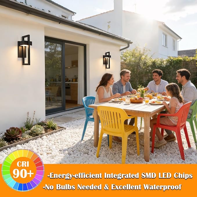 LED Modern Patio Lights Matte Black Outdoor LED Lights Waterproof Outside Lights for House Garage Porch Warm White 3000K 2 Pack