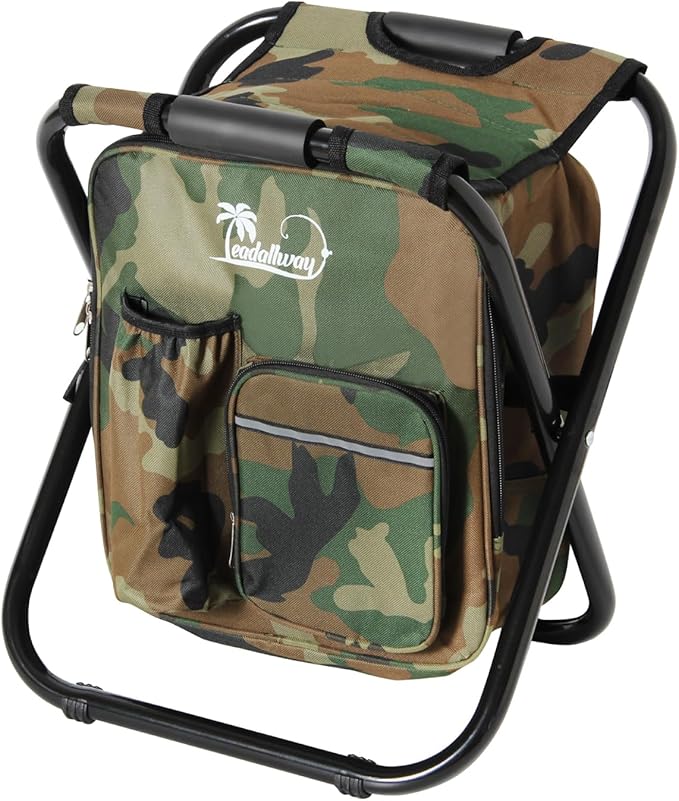 LEADALLWAY Fishing Chair with Cooler Bag Compact Fishing Stool Foldable Camping Chair