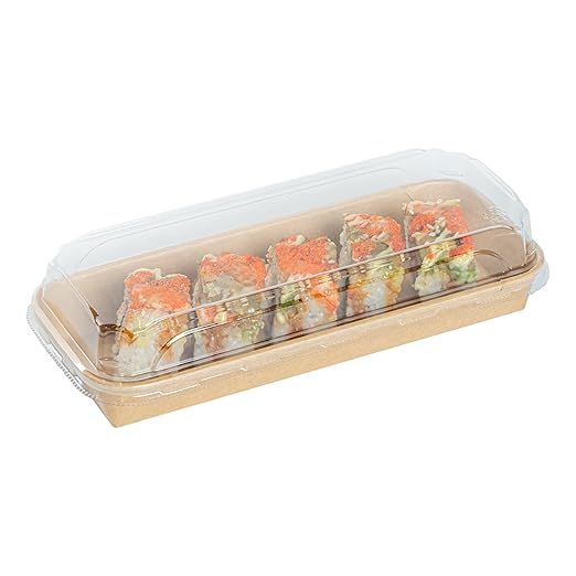 Restaurantware-LIDS ONLY: Matsuri Vision 8.8 x 3.7x 1.2 Inch Lids For Sushi Containers 100 Airtight Lids - Containers Sold Separately No-Fog Design Clear Plastic Dome Lids For Sushi Boxes