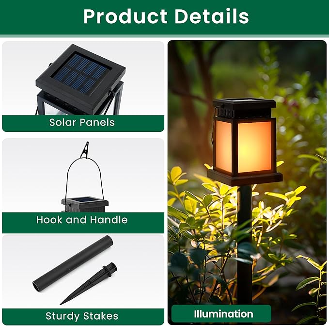 GIGALUMI Solar Lanterns Outdoor Waterproof 8 Pack Hanging Solar Lanterns for Outside Flame Effect Outdoor Lights for Pathway Garden Patio Lawn Porch Gazebo Tent Tree Yard(Flickering Lights)