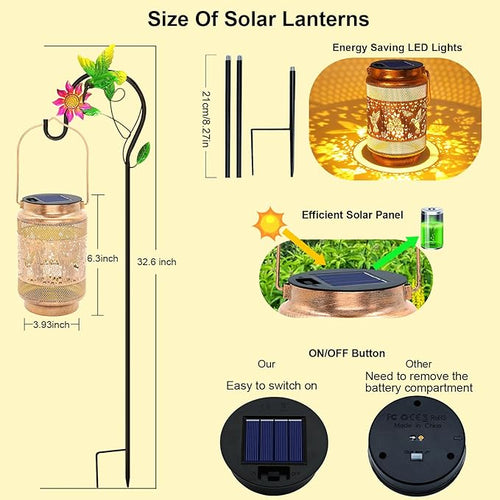 2 Pack Hummingbird Solar Lanterns Outdoor Waterproof Solar Garden Decor Birthday Gifts for Women Mom Grandma Metal Hanging Lights with Shepherd Hook for Yard Patio Pathway Backyard Porch