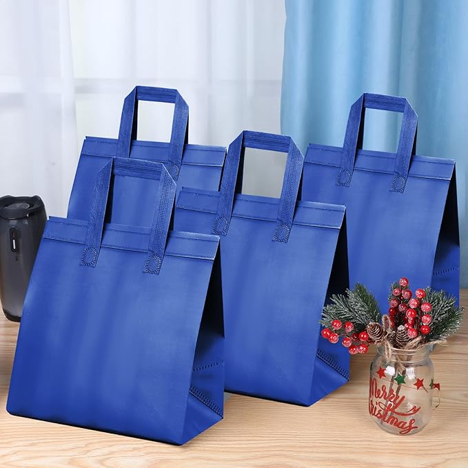 Hushee 200 Pcs Insulated Take out Bags Bulk Thermal Insulation Take Away Bags Disposable 10.24x11.02x6.69 Inch for Grocery Lunch Hot Cold Frozen Food Delivery Shipping Cooler(Blue)