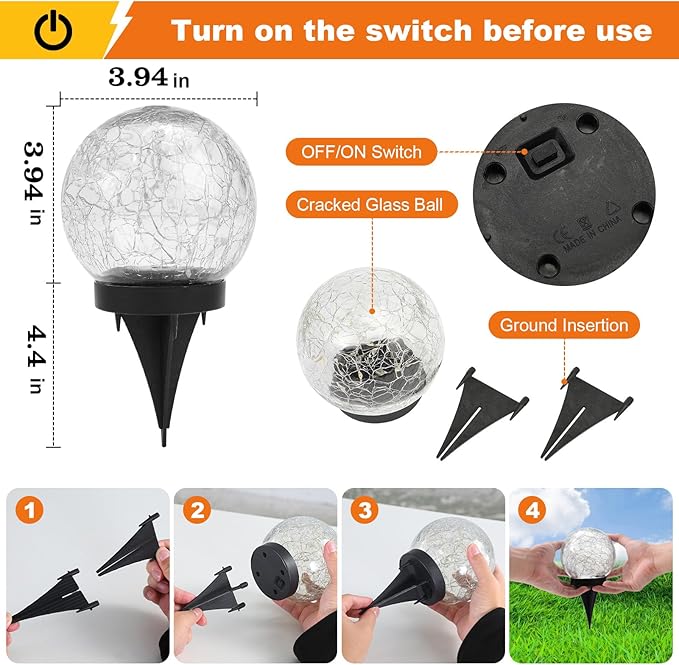 Solar Globe Lights Outdoor Waterproof-Solar Balls-Solar Garden Lights-Orbs for Outside 8 Pack Cracked Glass Ball for Lawn Patio Yard Backyard Decorations