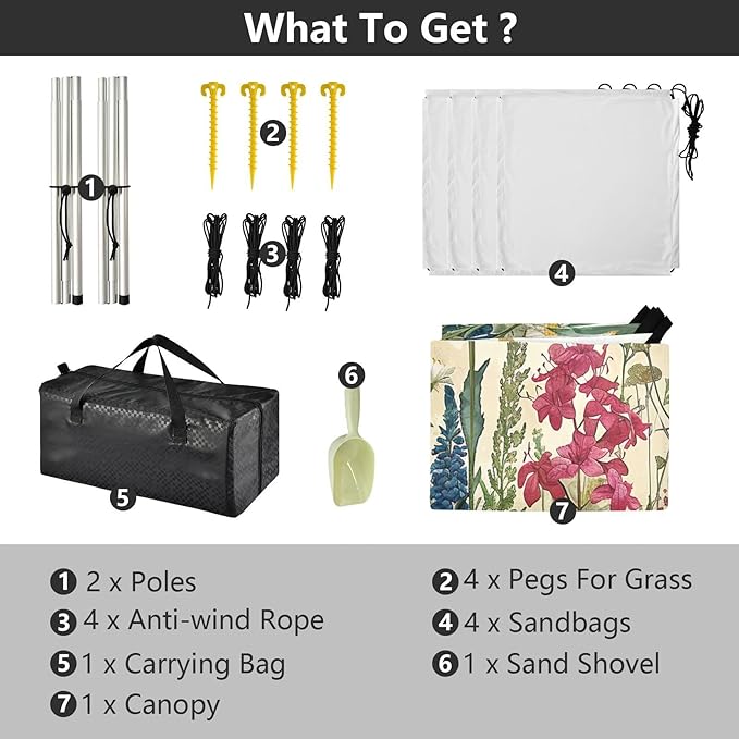 Wildflowers Field Beach Tent Sun Shelter 9.2' x 10.5' Beach Canopy with 4 Sandbags 4 Stability Poles Sand Shovels - Tent Canopy for Beach Camping Fishing Picnics