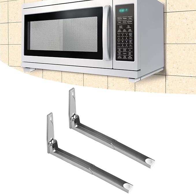 2x less Steel Oven Bracket Wall Mount Rack Shelf for Foldable Stretchable Shelf with White Pla Corners Load 77lbs for Space