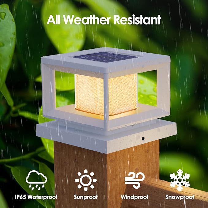 Mlambert 4 Pack Solar Post Lights Outdoor Waterproof Fence Cap for Deck 4x4 6x6 Wooden Vinyl Outdoor Lights with Shinning Effect White