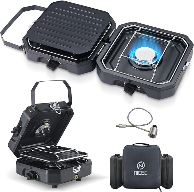 Nice C Camping Stove Portable Camping Stove Propane 2 Burner Propane Gas Stove Mini Propane Grill 16000 BTU Camp Stove with 2 Burner Grill &amp Carry Bag for Camping