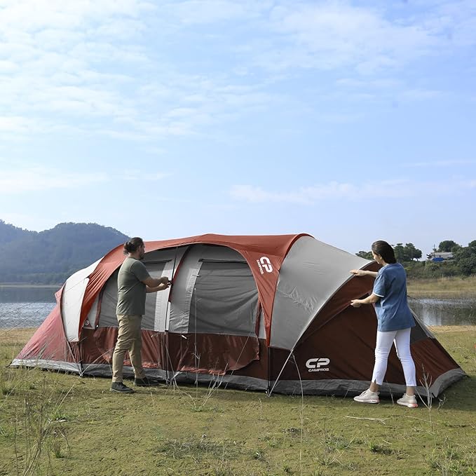 CAMPROS CP Tent 12-Person-Camping-Tents3 Room Family TentsWaterproof Windproof Family Tent with Top Rainfly6 Large Mesh WindowsDouble LayerEasy Set Up Portable with Carry Bag-20' x 9' x 72(H)