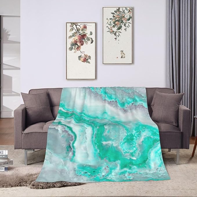60X50 Aqua White Gemstone Agate Mineral Quartz Lightweight Flannel Blanket - Soft and Breathable Polyester Suitable for Travel Camping and Home Decoration