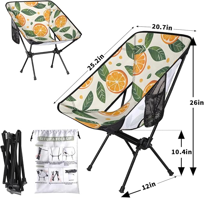 Honeybaby Folding Camping Chair Cute Orange Leaves Camping Chairs Lightweight Portable Chair Outdoor Foldable Chairs for Camping Travel Picnic Beach Hiking