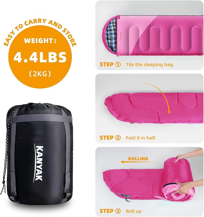 Camping Sleeping Bag 32℉ Sleeping Bags for Adults Kids Teens Cold Weather Warm Sleeping Bag Winter for 3-4 Season Camping Camping Gear Equipment Traveling and Outdoors