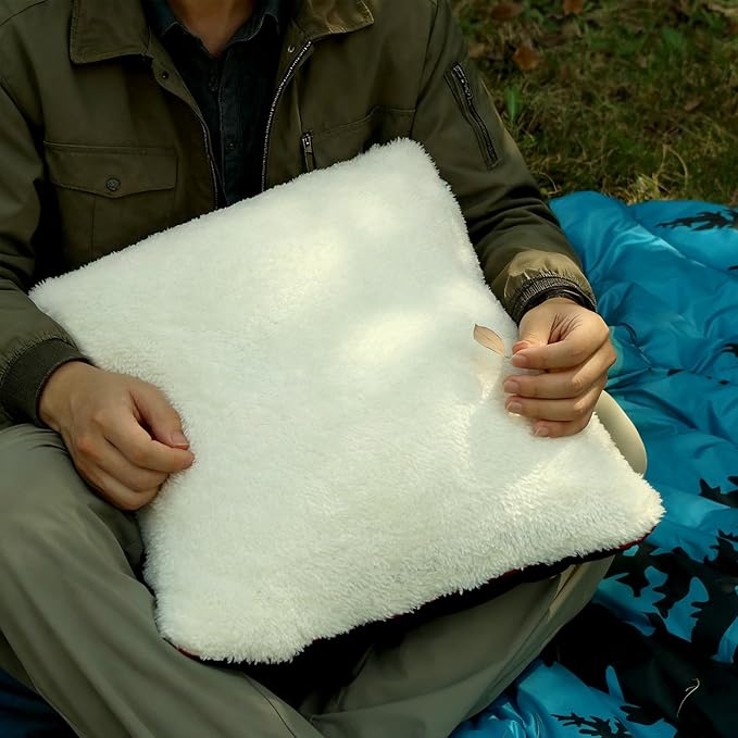 Camping Pillow Sherpa Lining Travel Pillow Supportive Compressible Lightweight Camp Pillow with Storage Bag for CampingHikingBackpackingAirplane