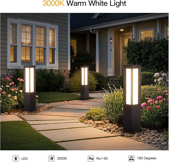 Landscape Path Light Hard Wired 31.5 Outdoor Pathway Lights AC100-240V Waterproof Bollard Driveway Lamp Modern 3000K Standing Lighting Patio Lawn Tall Garden Lantern for Commercial Walkway