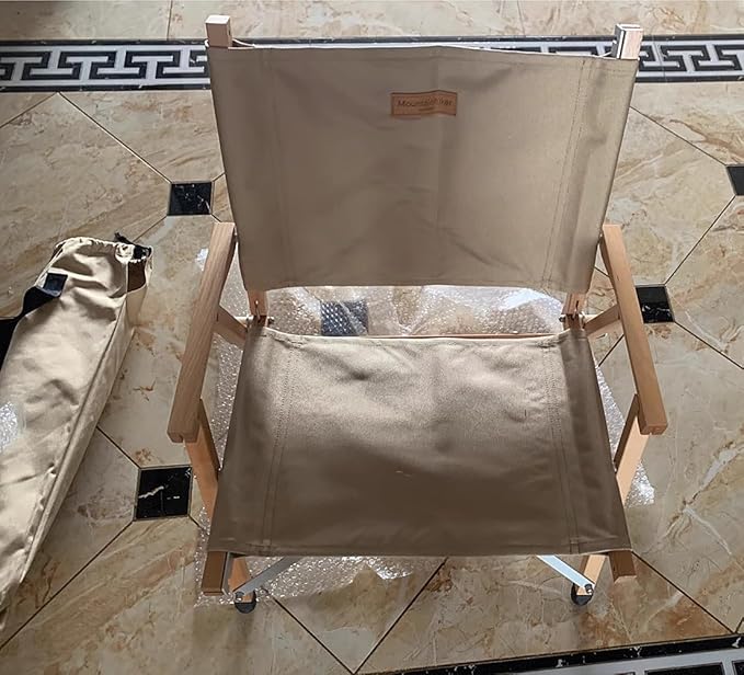 UNISTRENGH Wooden Folding Camping Chair Portable Beech Wood Outdoor Backrest Chair for Road Trip Fishing Beach Patio and Backyard (Khaki_2)