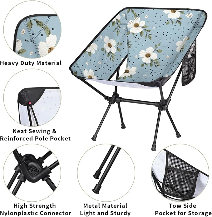 Honeybaby Folding Camping Chair Flowers Dots Camping Chairs Lightweight Portable Chair Outdoor Foldable Chairs for Camping Travel Picnic Beach Hiking