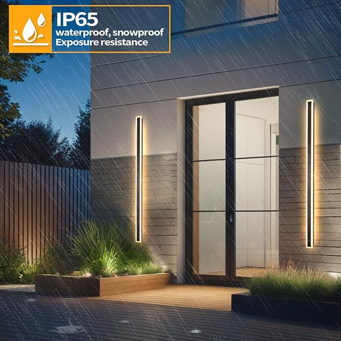 Modern Outdoor Lights 59 Inch Outdoor Wall Light 3000K Outdoor Lighting IP65 Waterproof Black LED Long Exterior Wall Sconce for House Garage Porch Patio