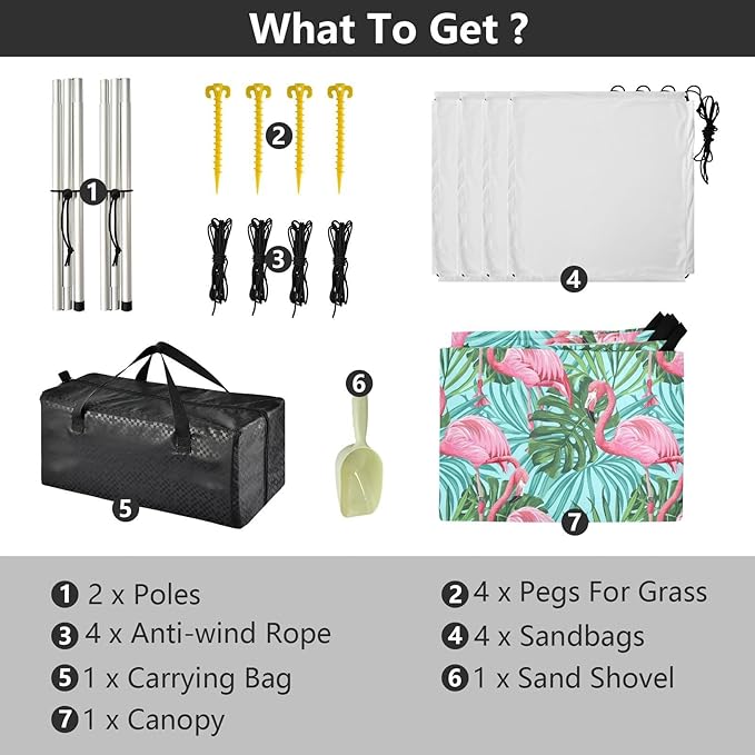 ALAZA Pink Flamingo Palm Leaves Beach Tent Sun Shelter UPF50+ Protection Beach Shade Canopy w/ 4 Sandbags for Outdoor Camping Fishing Backyard Fun Picnic 10x9 ft