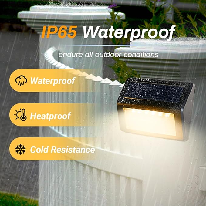Bright Solar Fence Lights 12 Pack Outdoor Step Lights IP65 Waterproof 3000K Warm-White Dusk to Dawn Outdoor Lighting with 6 LED for Wall Garage Patio Exterior Porch