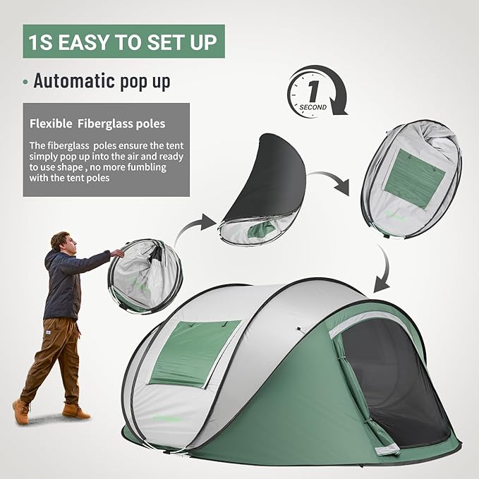 EchoSmile Instant Pop Up Camping Tent 2/4/6 Person Easy Setup Tent Water Resistant Dome Portable with Carry Bag