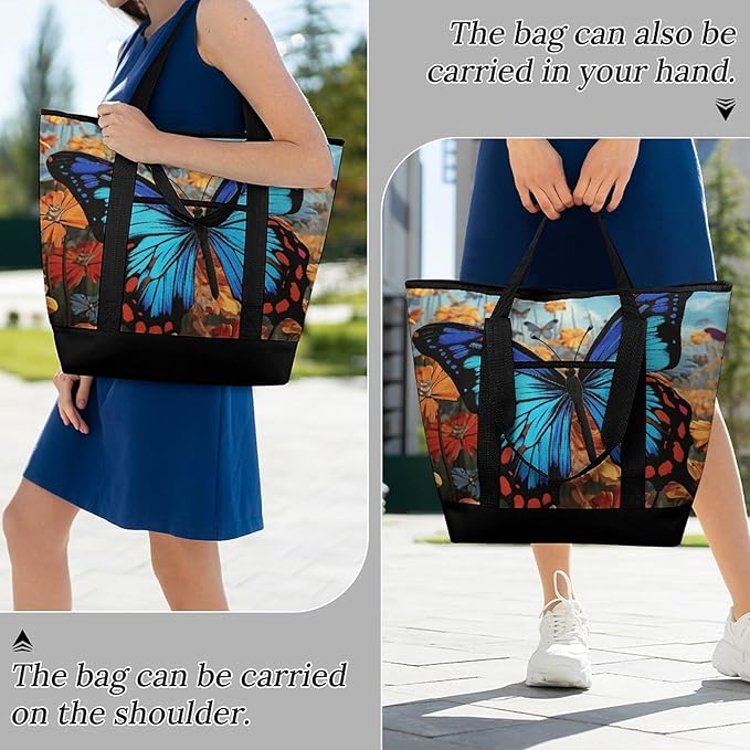 Insulated Shopping BagLarge Reusable Cooler Bags Big Butterfly Printed Foldable Shopping BagTravel Waterproof Shoulder Bag