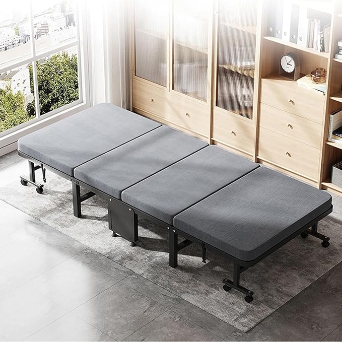 Camping Cots for Adults with 8 Universal Wheels 6-Position Adjustable Backrest Folding Bed Easy to Store and Save Space Camping Cot Suitable for Office Home Hospital(White190x70x30cm)