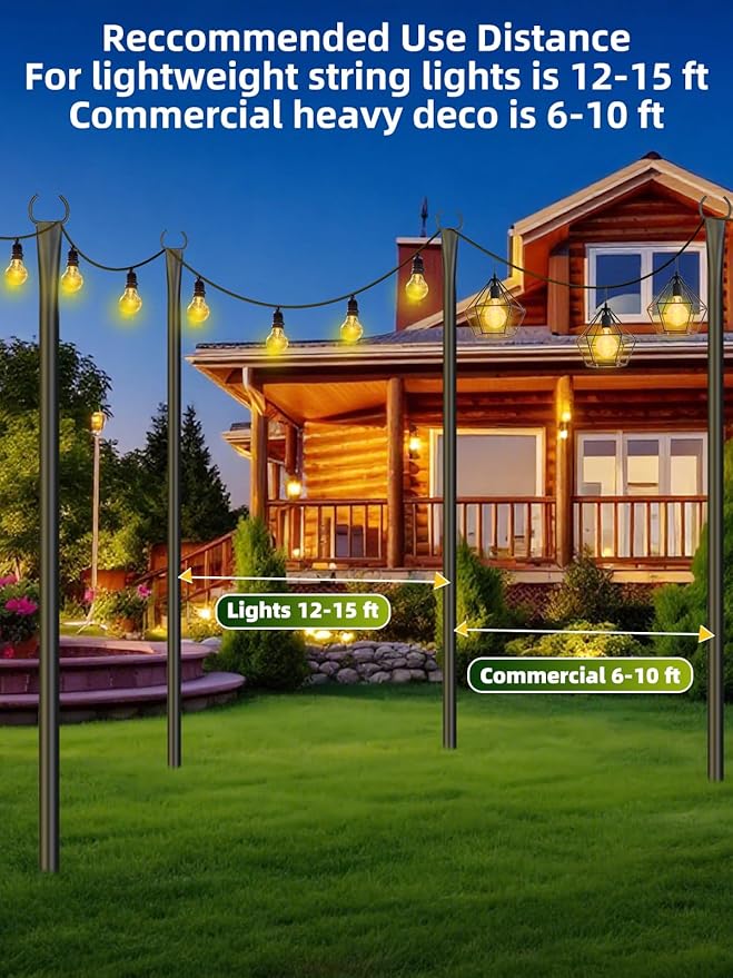 String Light Poles for Outside 4 Pack 10ft Metal Outdoor String Light Poles for Deck - Ideal for Patio Garden Yard Front Porch Decorations Black