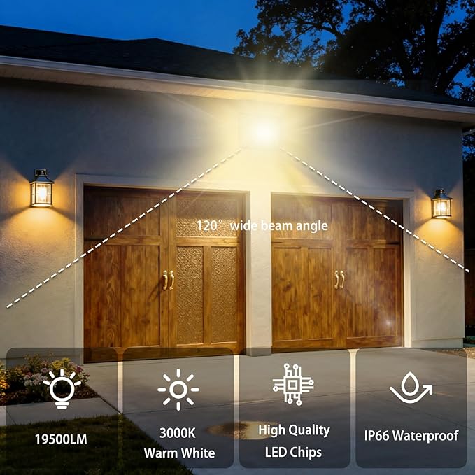 3 Pack 150W Warm White Flood Light 3000K 19500LM Outside Flood LightSuper Bright Outdoor Security Lights IP66 Waterproof Floodlight for Yard Playground Garage Garden Lawn
