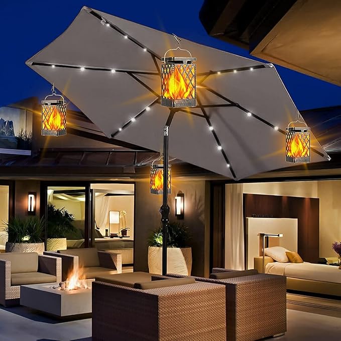 TomCare Solar Lights Outdoor Flickering Flame Solar Lantern Outdoor Hanging Lanterns Decorative Outdoor Lighting Solar Powered Waterproof LED Flame Lights for Patio Garden Deck 2 Pack(Bronze)