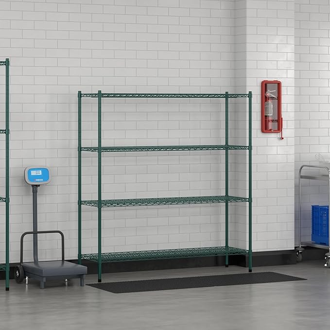 Commercial NSF Listed Green Epoxy Stationary Wire Shelving Kit 18 x 60 x 64 with 4 Shelves Perfect for Warehouse Walk-in Refrigerator Freezer Grocery Store Restaurant Dishroom