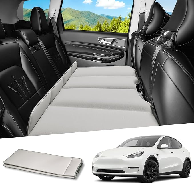 Car Bed Backseat for Tesla Model Y Car Camping Bed Platform | Folding Mattress Eco-Friendly Flocking Portable Travel Platform No-Inflation Foldable Backseat Mattress Camping Sleep Gear Gray