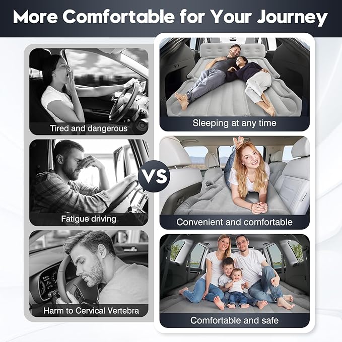 Shademax SUV Air Mattress Inflatable Car Air Mattress for Toyota 4runner RAV4 Jeep Wrangler Ford Explorer Mattress Outdoor Travel Camping Car Bed with Built-in Pillow for SUV Trunk &amp Back Seat