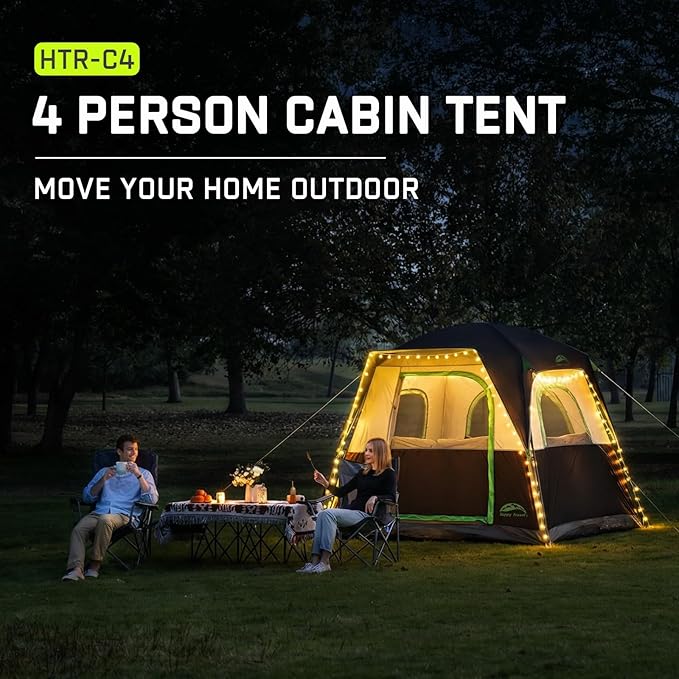 Happy Travel Tent 4 Person Tents for Camping Waterproof Easy Setup Camping Tent with Top Rainfly Portable Tall Cabin Tent with 4 Mesh Windows and Carry Bag for Outdoor Camping &amp Hiking