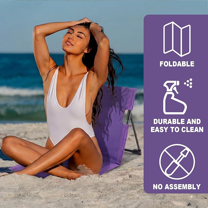 Karenhi 2 Pcs Foldable Poolside Chairs Portable Beach Chair Folding Poolside Chairs for Edge of Pool for Adults Traveling Camping Picnic Lawn Accessories (Purple)