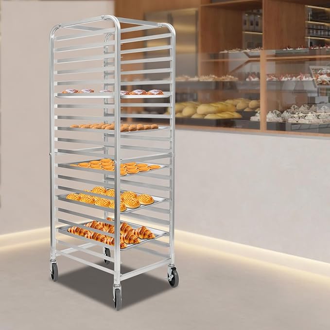 20-Tier Sheet Pan Rack6063 Aluminum Alloy Bread Baking Speed RackHome Kitchen Tiered Rolling Cart4 Wheels for PastryCookiesBreadDoughPizza