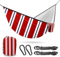 Outdoor Camping Hammock Stripes Red White Double Single Hammocks with 2 Tree Straps Lightweight Portable Heavy Duty Nylon Hammocks for Backpacking Travel Beach Backyard Patio Hiking