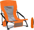 Portable Folding Beach Chair for Adults - Lightweight Low Back Sling Chair with Cup Holder &amp Storage Pocket 300lbs Capacity Camping Chair for Outdoor Lawn Concert Travel (Orange)