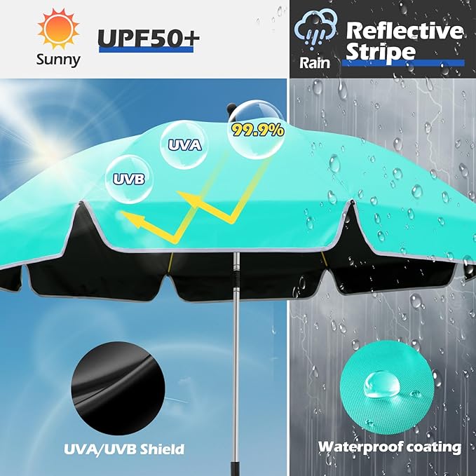 48.8 inch Large Beach Umbrella with Clamp Sun Shade for Beach Chair 360°Adjustable UV Protection Golf Umbrella with Clip for Outdoor Patio Stroller Wheelchair