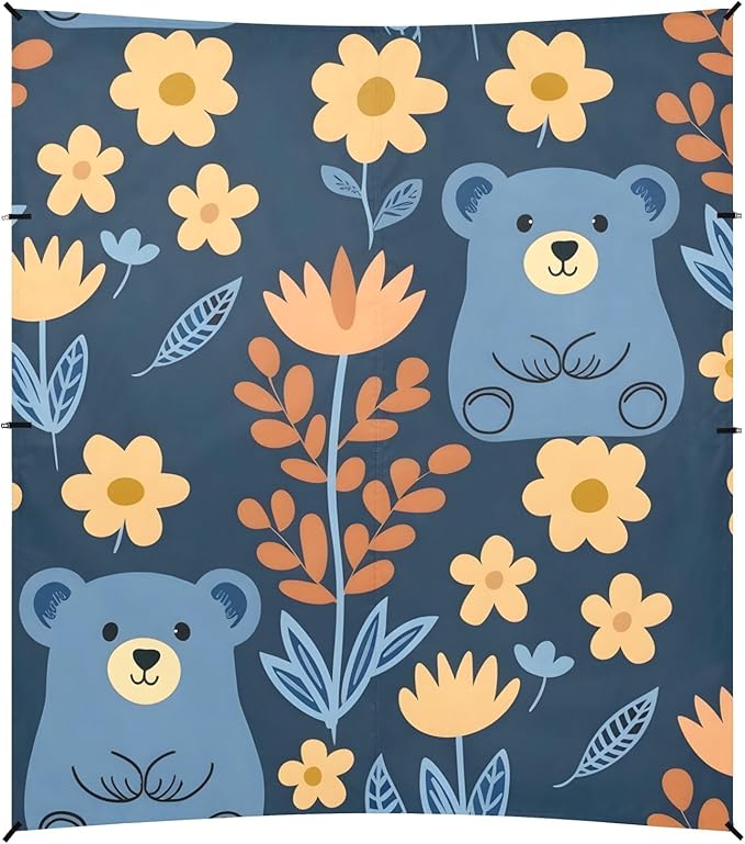 Bear and Flower Camping Sun Shelter Beach Tent Portable Beach Sun Shade Outdoor Canopy for Camping Trips Fishing Picnic