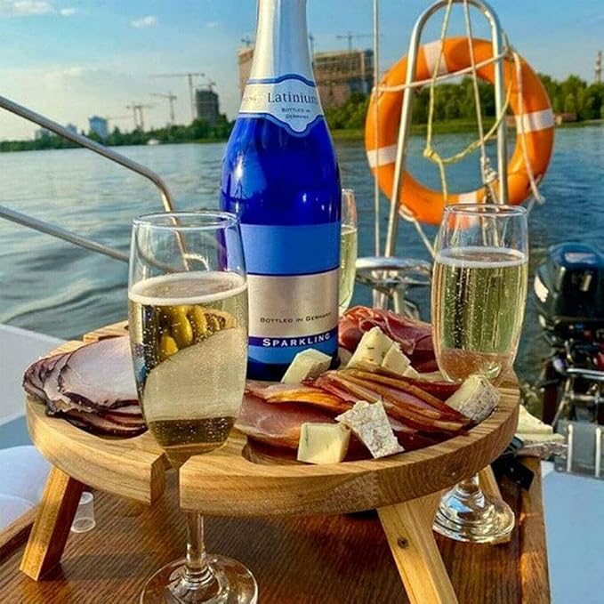 Camping Gear Outdoor Folding Table Wooden Wine Glass Rack Holder Cheese Board