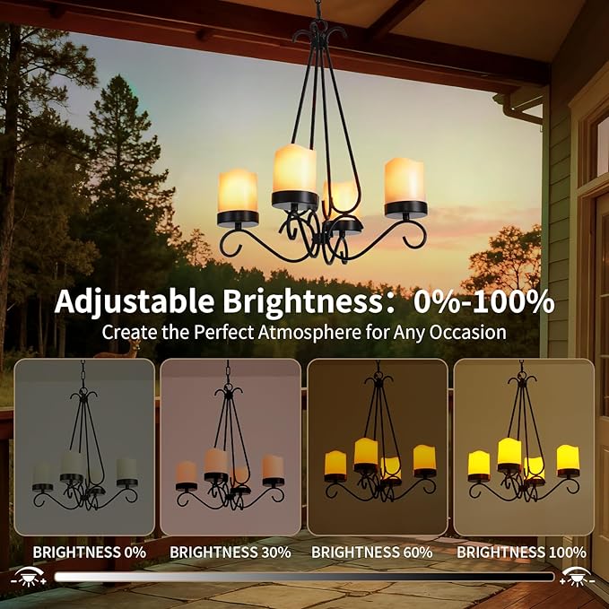 HOXIYA Battery Operated Outdoor Lights 4 Light Battery Powered Pendant Light Waterproof Wireless Hanging Chandelier Led Candle Light with Remote for Porch Patio Pergola Gazebo Canopy Tent Decor