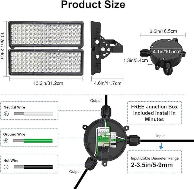 Kekeou 200W LED Flood Light Outdoor 28000LM Stadium Lights 6500K Daylight White Arena Lights Super Bright Field Light IP67 Waterproof Commercial Parking Lot Lighting for Basketball Backyard