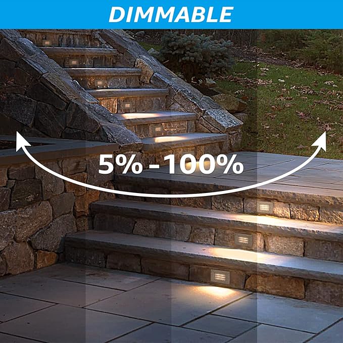 LEONLITE 3CCT Line Voltage 120V LED Step Lights 5W Dimmable 5%-100% 3000K/4000K/5000K Selectable Indoor Outdoor Stair Light Die-cast Aluminum CRI90 ETL Listed Pebble Grey Pack of 6
